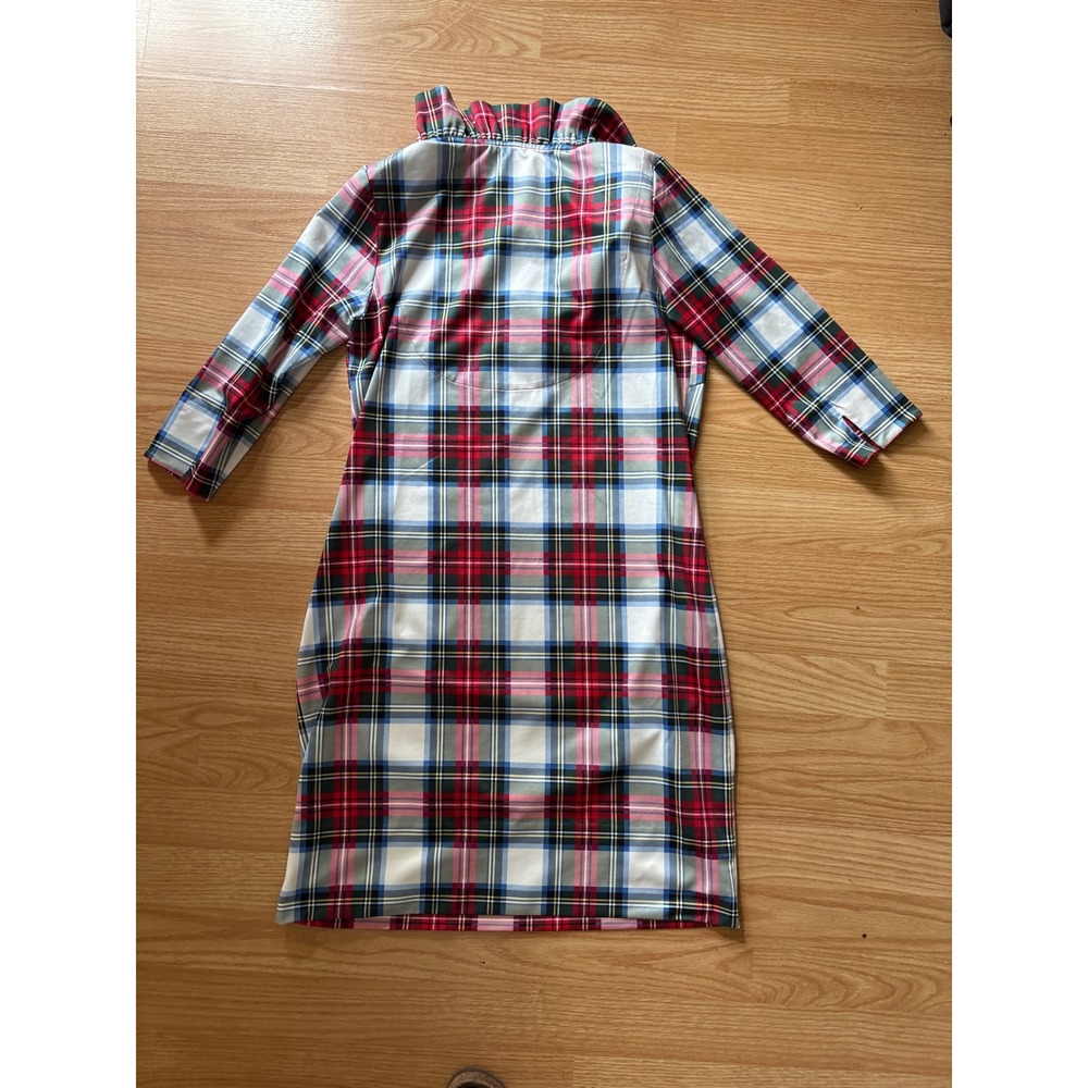 Gretchen Scott Plaid Shift Dress Red White Blue Ruffle Collar‎ Preppy Size S - Picture 8 of 8
